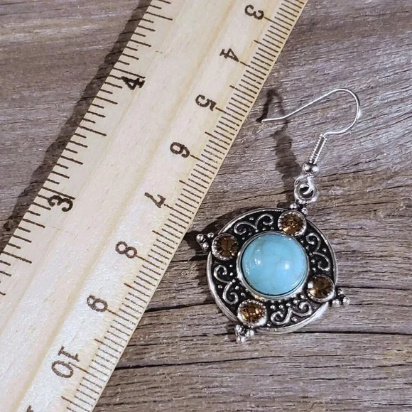 Topaz Crystal Turquoise Blue Stone Silver Chain Necklace Earrings Jewelry Set - Picture 10 of 16